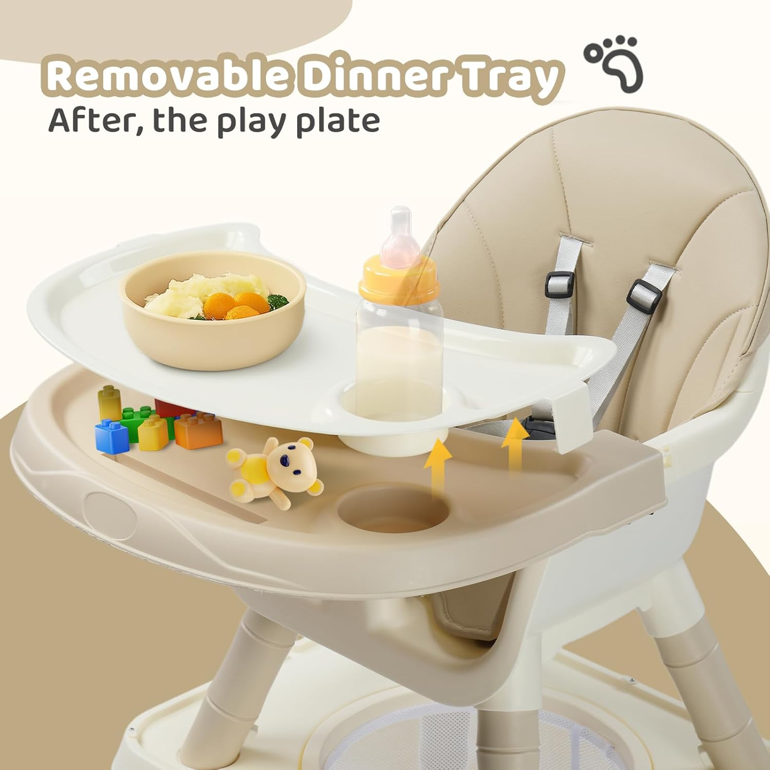 Silla alta para bebés 7 en 1, silla alta convertible para bebés y niños pequeños, mesa y silla de aprendizaje con bandeja extraíble y arnés de 5 puntos.