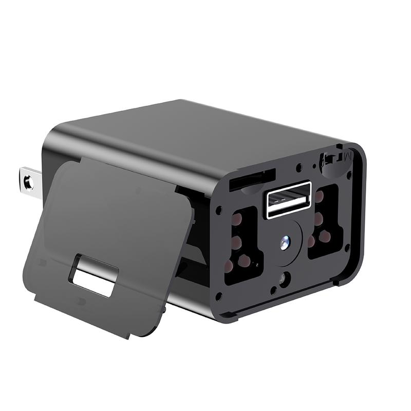 Mini cámara de seguridad 1080P (tipo cargador) para mascotas — Incluye tarjeta de 64 GB, visión nocturna y detección de movimiento — Cámara de vigilancia doméstica de conexión directa (SIN Wi-Fi)
