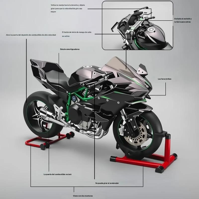 Regalo de Fiesta de Modelo de Motocicleta, 1 Caja  Kawasaki H2R Modelo de Motocicleta de Aleación, Colección de Modelos de Motocicleta, Regalo de Modelo de Motocicleta de Aleación Dinámico para Amantes Amigos Familia