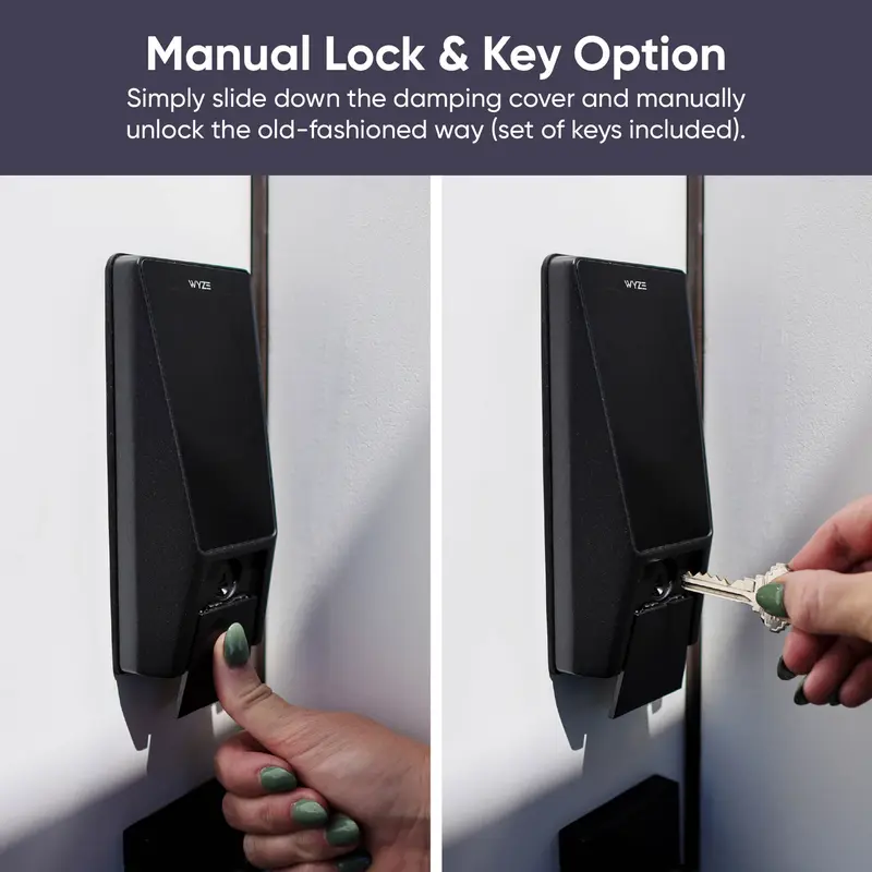 Wyze Palm Lock — Cerradura inteligente Wi-Fi con reconocimiento de palma para puerta principal, acceso sin llaves ni contacto, diseño moderno, cierre automático, fácil instalación, reemplazo de cerrojo, resistente a la intemperie (IP53).