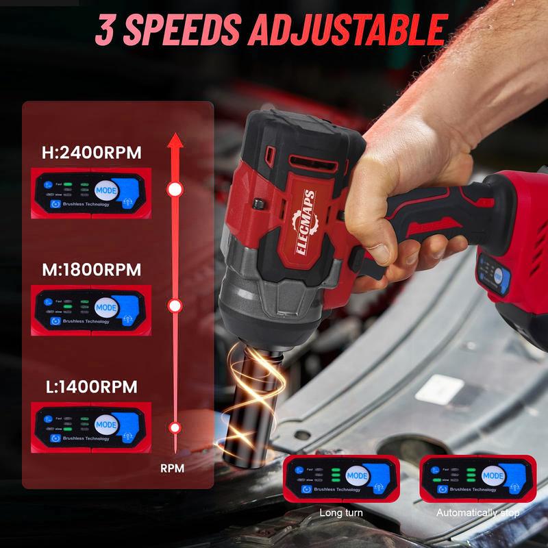 Llave de impacto inalámbrica sin escobillas 3 en 1 – Herramienta eléctrica de alto par de 450 N.