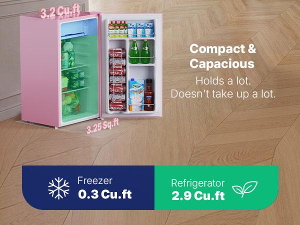 Upstreman 3.2 Cu.Ft Mini Fridge with Freezer - Compact Single-Door Travel Fridge, Ice-Cold High-Efficiency Model BR321, Adjustable Thermostat, Quiet, Energy-Saving Room/Apartment Stuff for Dorms