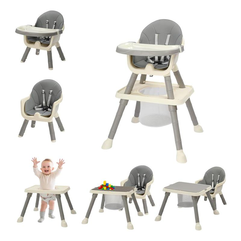 Silla alta para bebés 7 en 1, silla alta convertible para bebés y niños pequeños, mesa y silla de aprendizaje con bandeja extraíble y arnés de 5 puntos.