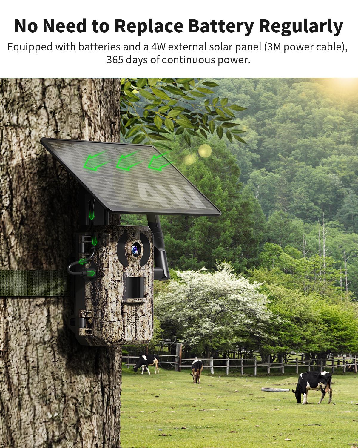 [mothersdaygift]4G LTE Solar Game Camera &ndash; 2K Live Video, No Power Cord Required,WiFi Not Supported,Remote APPControlled, WaterProof, Motion Activated, NightVision, 4G Data Cellular Card Included (Data refill is required for 4G data usage)