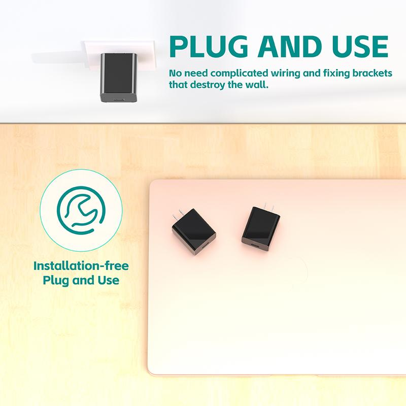Mini cámara de seguridad 1080P (tipo cargador) para mascotas — Incluye tarjeta de 64 GB, visión nocturna y detección de movimiento — Cámara de vigilancia doméstica de conexión directa (SIN Wi-Fi)