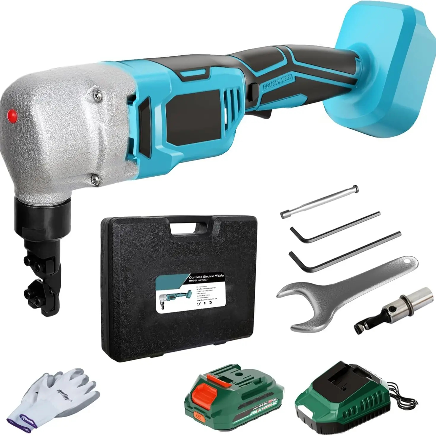 Cizalla punzonadora inalámbrica sin escobillas, compatible con baterías Dewalt 20V Max | Cortadora de chapa metálica de calibre 18 con motor sin escobillas de 1200 RPM | Cuchillas reemplazables para cortar aluminio, acero inoxidable, plástico, materiales 