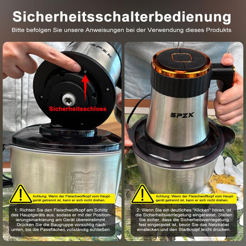 Picadora de carne y procesador de alimentos con 2 recipientes y 4 cuchillas de doble nivel — Minipicadora eléctrica de 300 W, ideal para papillas, carne, cebolla y verduras.