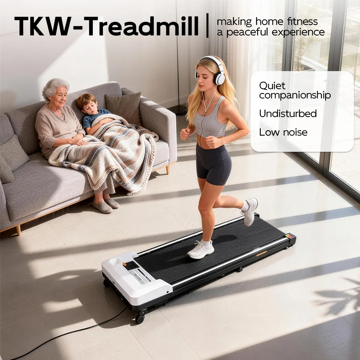 【Inclinación ajustable】 Cinta de correr TKW: Plataforma para caminar con motor silencioso, capacidad de peso de 300 lb, control remoto y ruedas para fácil movilidad, sistema de doble amortiguación. Plataforma compacta para caminar, ideal para uso en el ho