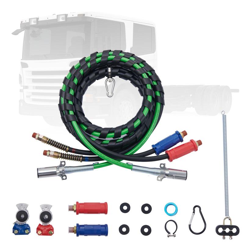 Kit de líneas de aire para semirremolque de 15 pies con 2 manijas Gladhand, mangueras de aire 3 en 1 y línea de alimentación eléctrica ABS de 7 vías, con 2 manijas Gladhand, 4 sellos y kit de resortes para remolque de camión semirremolque.