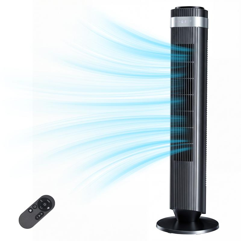 Ventilador de torre para dormitorio: ventilador de pie silencioso (28 dB) con temporizador de 12 horas, modo automático inteligente y oscilación de 64°; ventilador de refrigeración sin aspas para el hogar y la oficina.