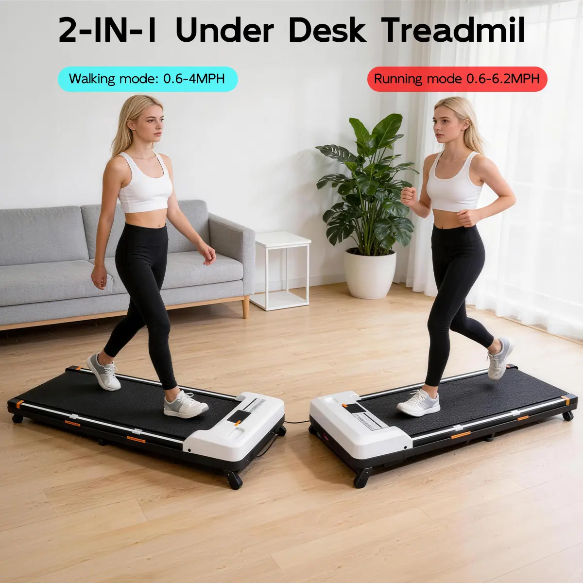 【Inclinación ajustable】 Cinta de correr TKW: Plataforma para caminar con motor silencioso, capacidad de peso de 300 lb, control remoto y ruedas para fácil movilidad, sistema de doble amortiguación. Plataforma compacta para caminar, ideal para uso en el ho