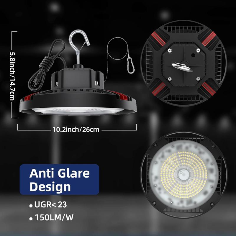 Lámpara LED Industrial tipo UFO (High Bay), 24000 lúmenes (Superbrillante), equivalente a 700W MH/HPS, luz diurna de 5000K, cable de 6 pies, iluminación comercial IP65 (impermeable) para almacenes, fábricas, garajes, graneros y talleres.