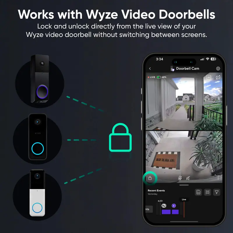 Wyze Palm Lock — Cerradura inteligente Wi-Fi con reconocimiento de palma para puerta principal, acceso sin llaves ni contacto, diseño moderno, cierre automático, fácil instalación, reemplazo de cerrojo, resistente a la intemperie (IP53).