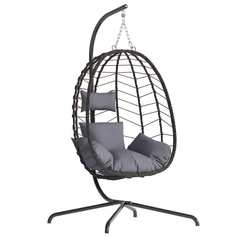 Sillón Colgante tipo Huevo para Patio – Diseño de Mimbre, Ideal para Interiores y Exteriores, Soporta hasta 350 lb, Incluye Cojín para Mayor Comodidad