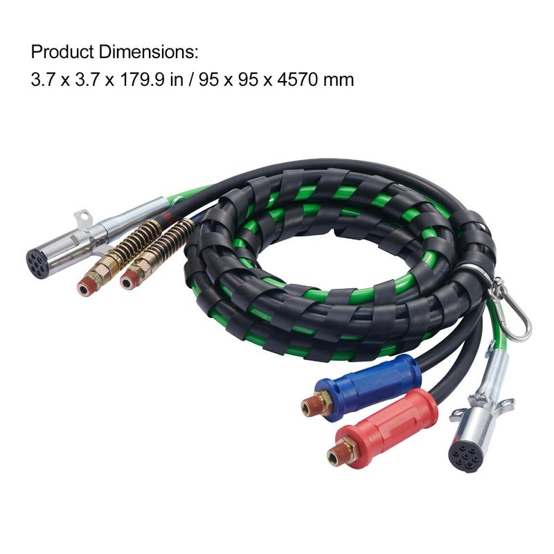 Kit de líneas de aire para semirremolque de 15 pies con 2 manijas Gladhand, mangueras de aire 3 en 1 y línea de alimentación eléctrica ABS de 7 vías, con 2 manijas Gladhand, 4 sellos y kit de resortes para remolque de camión semirremolque.