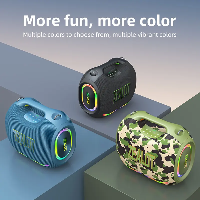 Altavoz inalámbrico portátil con sonido y audio de alta fidelidad; altavoz Bluetooth de sobremesa con sonido envolvente y emparejamiento TWS. Cuenta con una batería de larga duración (4800 mAh) y es compatible con USB, tarjetas TF, entrada AUX, Bluetooth 
