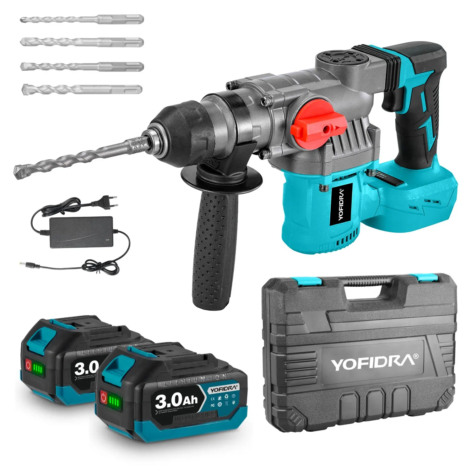 Taladro percutor inalámbrico SDs Max, portátil, eléctrico, 1500 W, 3 J de potencia de impacto, martillo demoledor y cincel 2 en 1, con 2 baterías de 3.0 Ah, mango resistente, taladro industrial, caja de herramientas, herramientas eléctricas.
