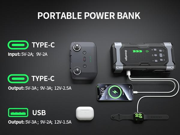 9000A Car Battery Jump Starter with Air Inflator/Deflator Compressor, 7 in 1 Portable Jumper Box Power Pack (ALL Gas/12.0L Diesel) Combo Cordless Air Pump for Tire Inflator & Large LCD Screen Portable Car