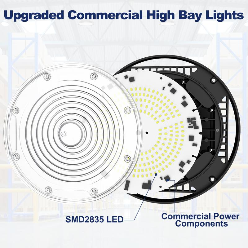 Lámpara LED Industrial tipo UFO (High Bay), 24000 lúmenes (Superbrillante), equivalente a 700W MH/HPS, luz diurna de 5000K, cable de 6 pies, iluminación comercial IP65 (impermeable) para almacenes, fábricas, garajes, graneros y talleres.