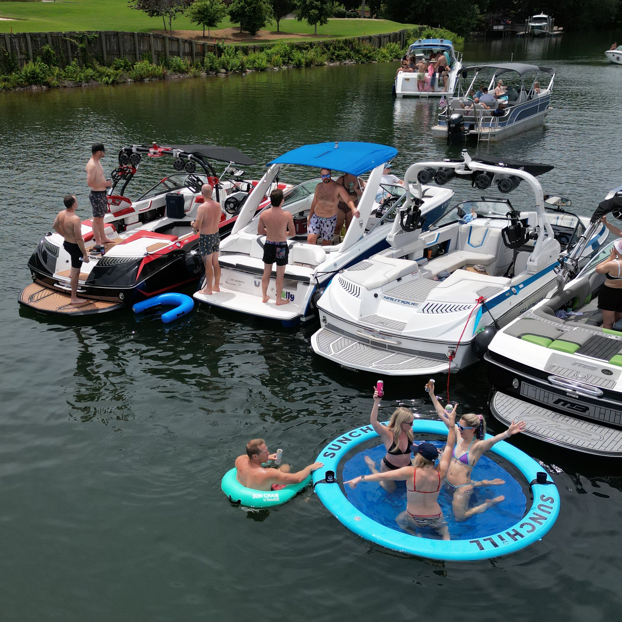 Flotador Redondo Inflable Sunchill Para 2-8 Personas 4in Azul