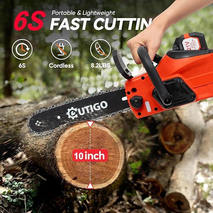 Motosierra inalámbrica de 21 V con 2 baterías, 2 cadenas, equipo de protección y cargador. Herramienta eficiente para cortar madera en jardines y granjas. Cuchilla de alta resistencia.
