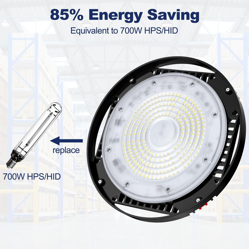 Lámpara LED Industrial tipo UFO (High Bay), 24000 lúmenes (Superbrillante), equivalente a 700W MH/HPS, luz diurna de 5000K, cable de 6 pies, iluminación comercial IP65 (impermeable) para almacenes, fábricas, garajes, graneros y talleres.