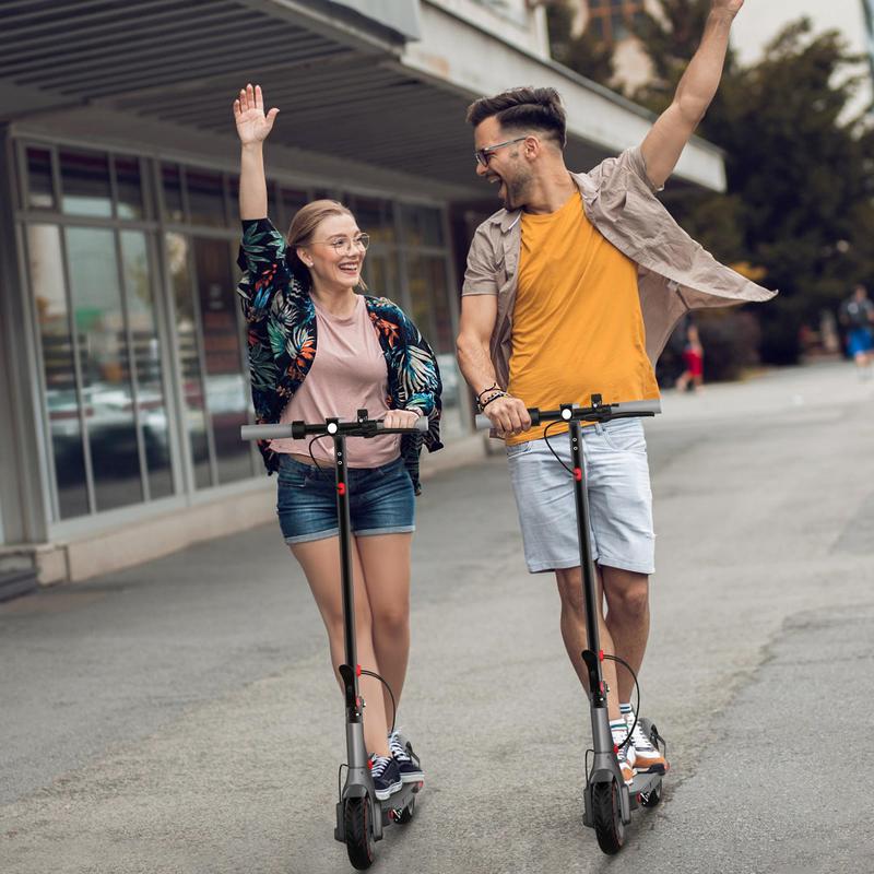 Patinete eléctrico: velocidad máxima de 19 mph, neumáticos macizos de 8,5 pulgadas con estructura de panal, motor de 350 W, autonomía de 12 millas, patinete plegable con velocidad ajustable, sistema de doble freno y control mediante aplicación, ideal para