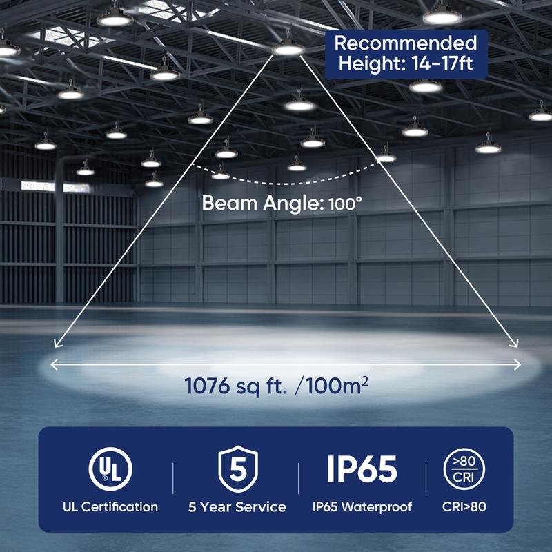 Lámpara LED Industrial tipo UFO (High Bay), 24000 lúmenes (Superbrillante), equivalente a 700W MH/HPS, luz diurna de 5000K, cable de 6 pies, iluminación comercial IP65 (impermeable) para almacenes, fábricas, garajes, graneros y talleres.