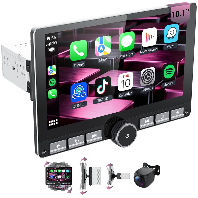 Autorradio Android 13 de 10,1", pantalla giratoria de 360°, mejora de sonido DSP, botones físicos, pantalla táctil IPS, CarPlay, Android Auto, radio FM/AM, navegación GPS, 2 GB de RAM + 64 GB de almacenamiento, Bluetooth, pantalla dividida.