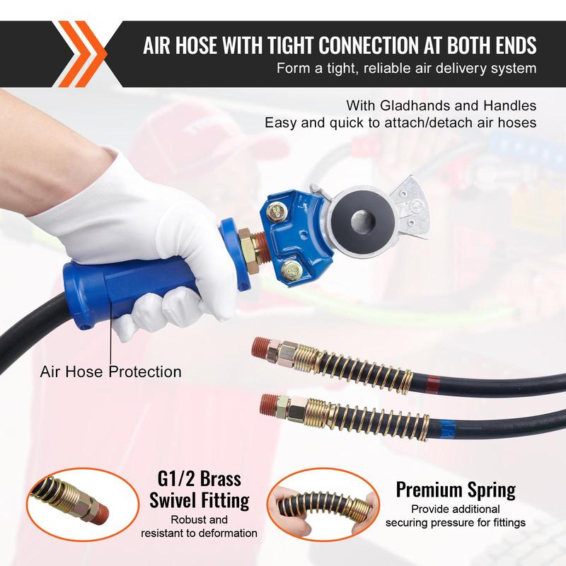 Kit de líneas de aire para semirremolque de 15 pies con 2 manijas Gladhand, mangueras de aire 3 en 1 y línea de alimentación eléctrica ABS de 7 vías, con 2 manijas Gladhand, 4 sellos y kit de resortes para remolque de camión semirremolque.