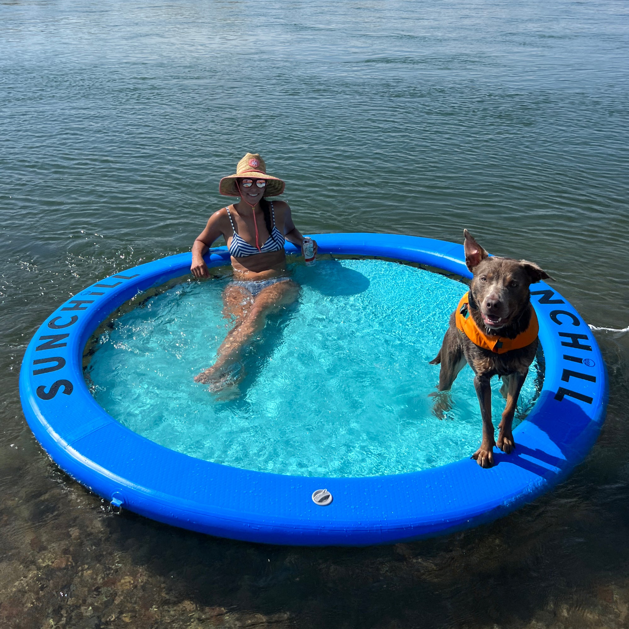 Flotador Redondo Inflable Sunchill Para 2-8 Personas 4in Azul