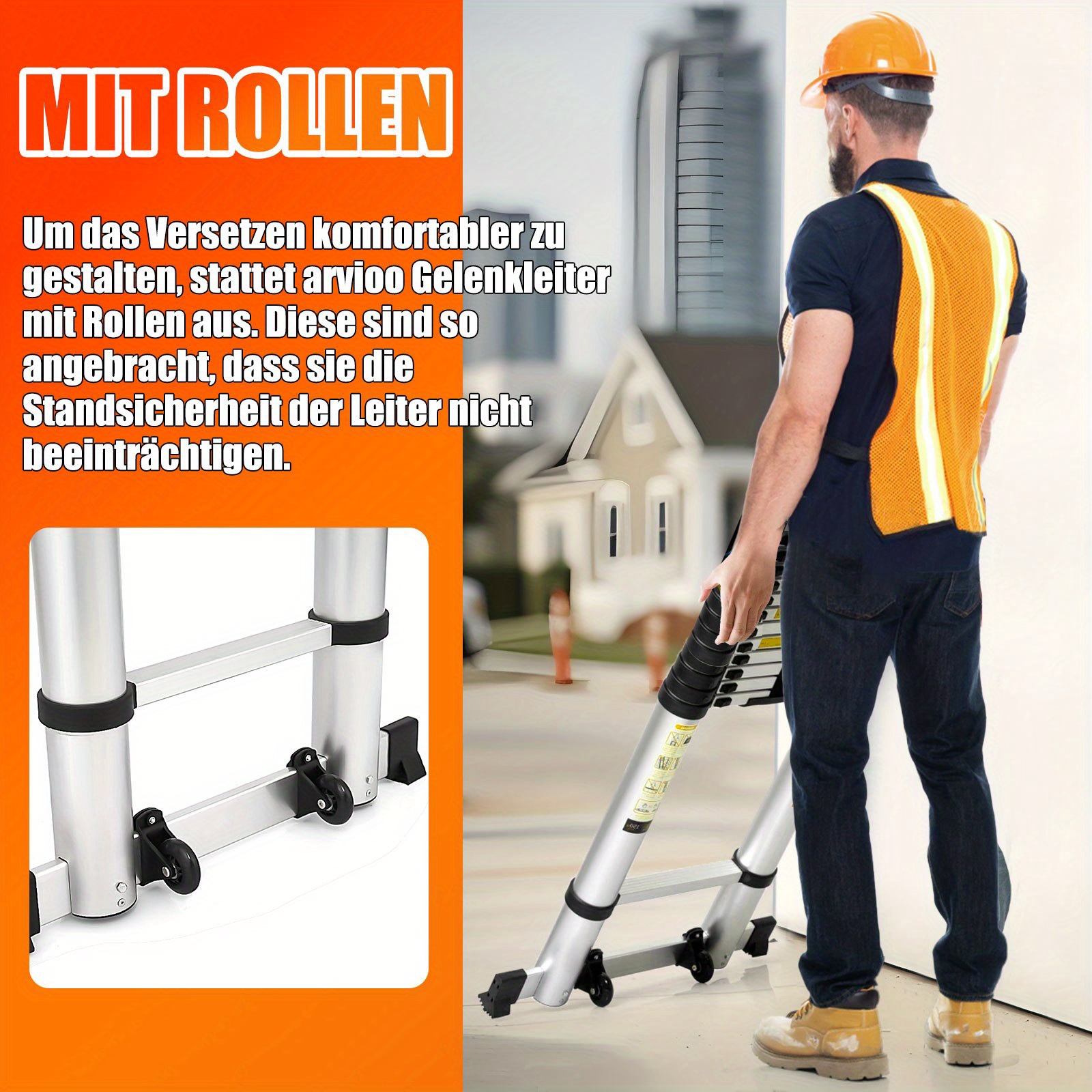 Escalera Telescópica Plegable de Aluminio Aweioo 3.8m, Escalera Extensible Antideslizante Multifunción, Carga Máxima: 150kg, Escaleras de Uso Múltiple, Diseño Compacto,Escalera Ligera,Escalera Duradera,Escalera Retráctil,Entusiastas del Bricolaje