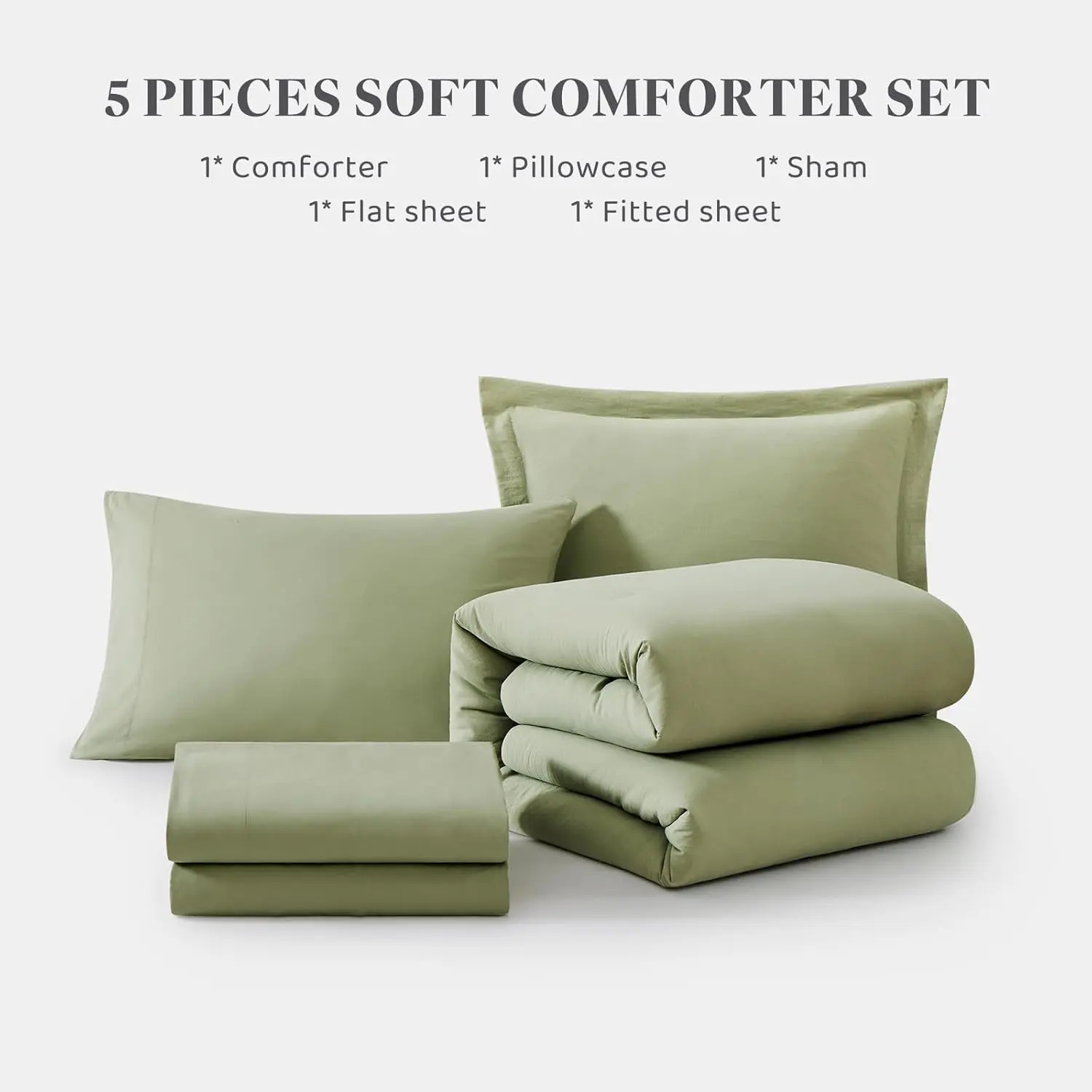 Wrensonge King Size microfiber Comforter Set- 7 Pieces Soft Sage Green Super size Bed in a Bag King with Fitted Sheet, Flat Sheet, 2 Pillow Shams, and 2 Pillowcases- Warm Bed Set for All Season bed comforter set