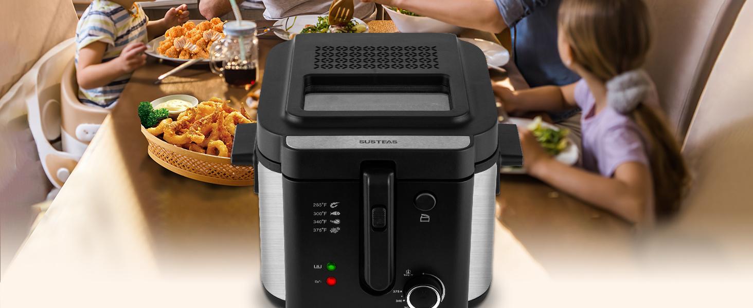 SUSTEAS Deep Fryer with Basket, 1500W Electric Deep Fryer, Temperature Control, Removable Lid, 2.6QT Non-Stick Inner Pot, Easy to Clean Cooker Springtok Cooking Food SUSTEAS Deep Fryer with Basket, 1500W Electric Deep Fryer, Temperature Control, Removable Lid, 2.6QT Non-Stick Inner Pot, Easy to Clean Cooker Springtok Cooking Food
