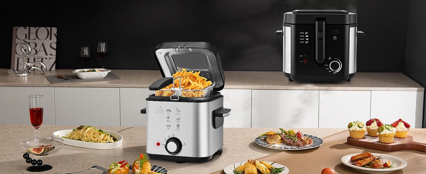 SUSTEAS Deep Fryer with Basket, 1500W Electric Deep Fryer, Temperature Control, Removable Lid, 2.6QT Non-Stick Inner Pot, Easy to Clean Cooker Springtok Cooking Food SUSTEAS Deep Fryer with Basket, 1500W Electric Deep Fryer, Temperature Control, Removable Lid, 2.6QT Non-Stick Inner Pot, Easy to Clean Cooker Springtok Cooking Food
