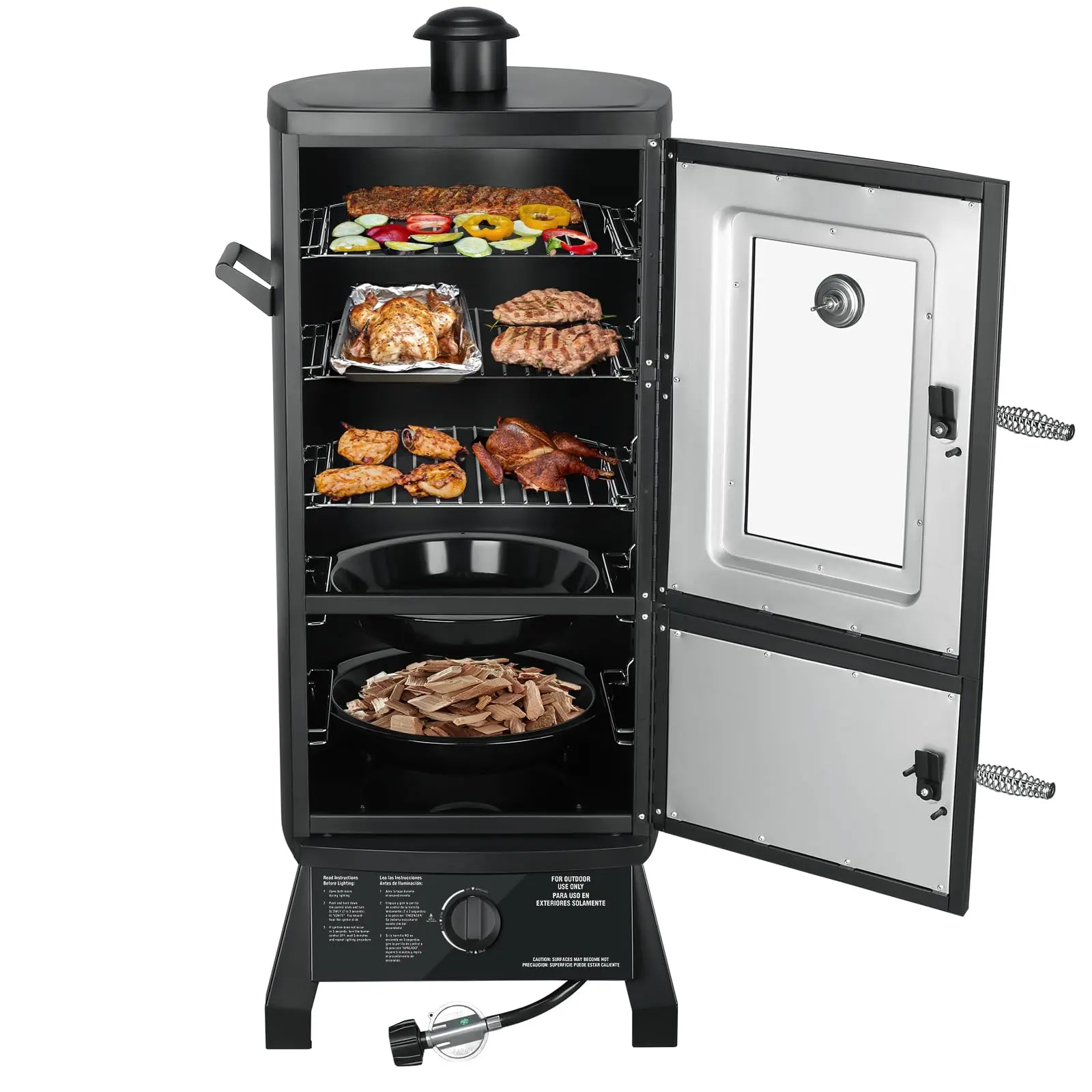 MBY Vertical Propane Smoker set with Cover, BBQ Smoker Grill, Three Removable Smoking Shelves, Temperature Control, Alloy Steel