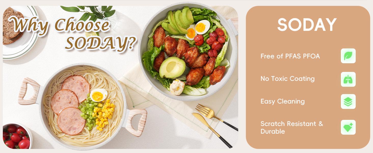 SODAY Pots and Pans Set Non Stick, 12Pcs Kitchen Cookware Sets Non-toxic Healthy Nonstick Kitchen Cooking Set with Frying Pans, Saucepans,Glass lid,Kitchenware,stock up on specials, Aluminium Durable Bakelite Handle , mothersdaygift