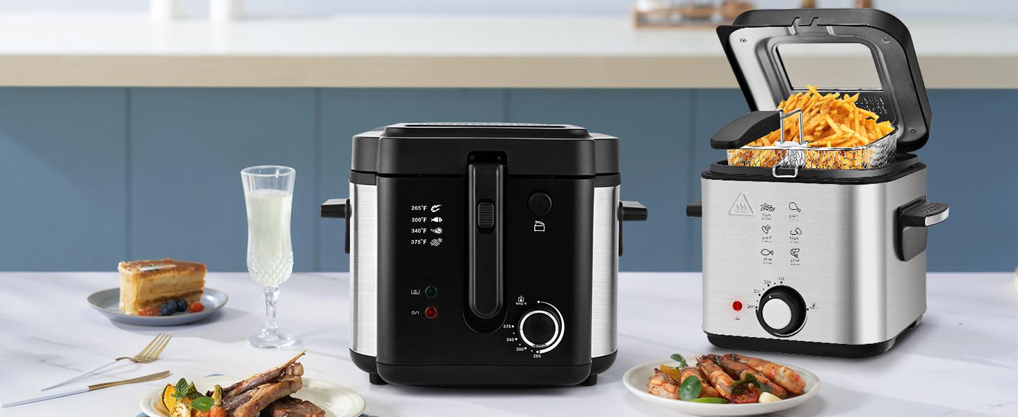 SUSTEAS Deep Fryer with Basket, 1500W Electric Deep Fryer, Temperature Control, Removable Lid, 2.6QT Non-Stick Inner Pot, Easy to Clean Cooker Springtok Cooking Food SUSTEAS Deep Fryer with Basket, 1500W Electric Deep Fryer, Temperature Control, Removable Lid, 2.6QT Non-Stick Inner Pot, Easy to Clean Cooker Springtok Cooking Food
