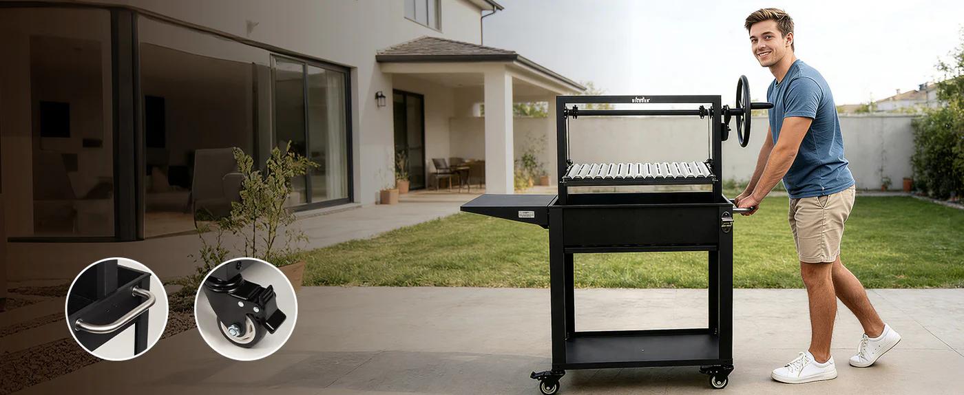 Memorial Day Sales BIG HORN OUTDOORS Argentine Santa Maria  Style BBQ Grill, Adjustable Height Open Fire Grill with Precision Control, Heavy Duty for Backyard & Outdoor Cooking outdoorfun