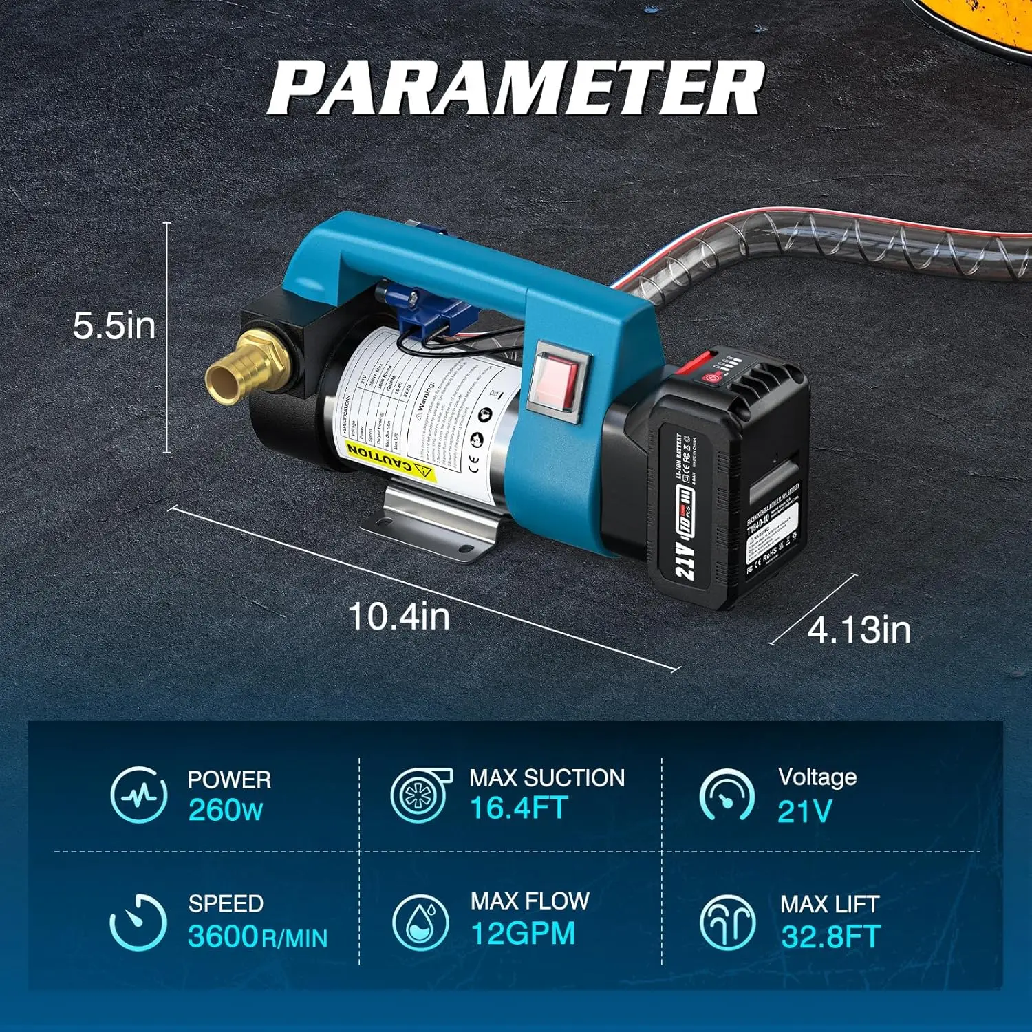 Bomba de transferencia de diésel inalámbrica de 21 V - Kit de 12 GPM