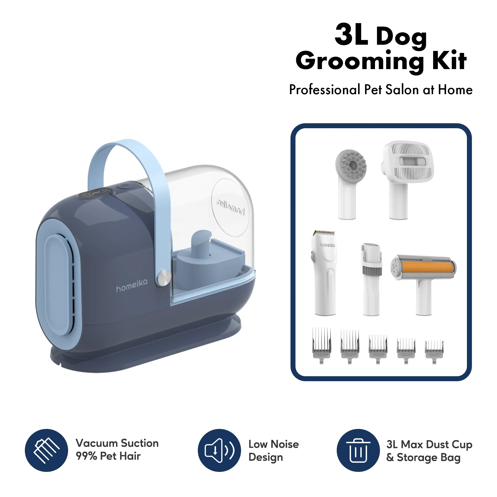 Homeika Kit Limpieza Mascotas, Aspirador 3 Litros, 99% Potencia Succión, Aspirador Limpieza Mascotas