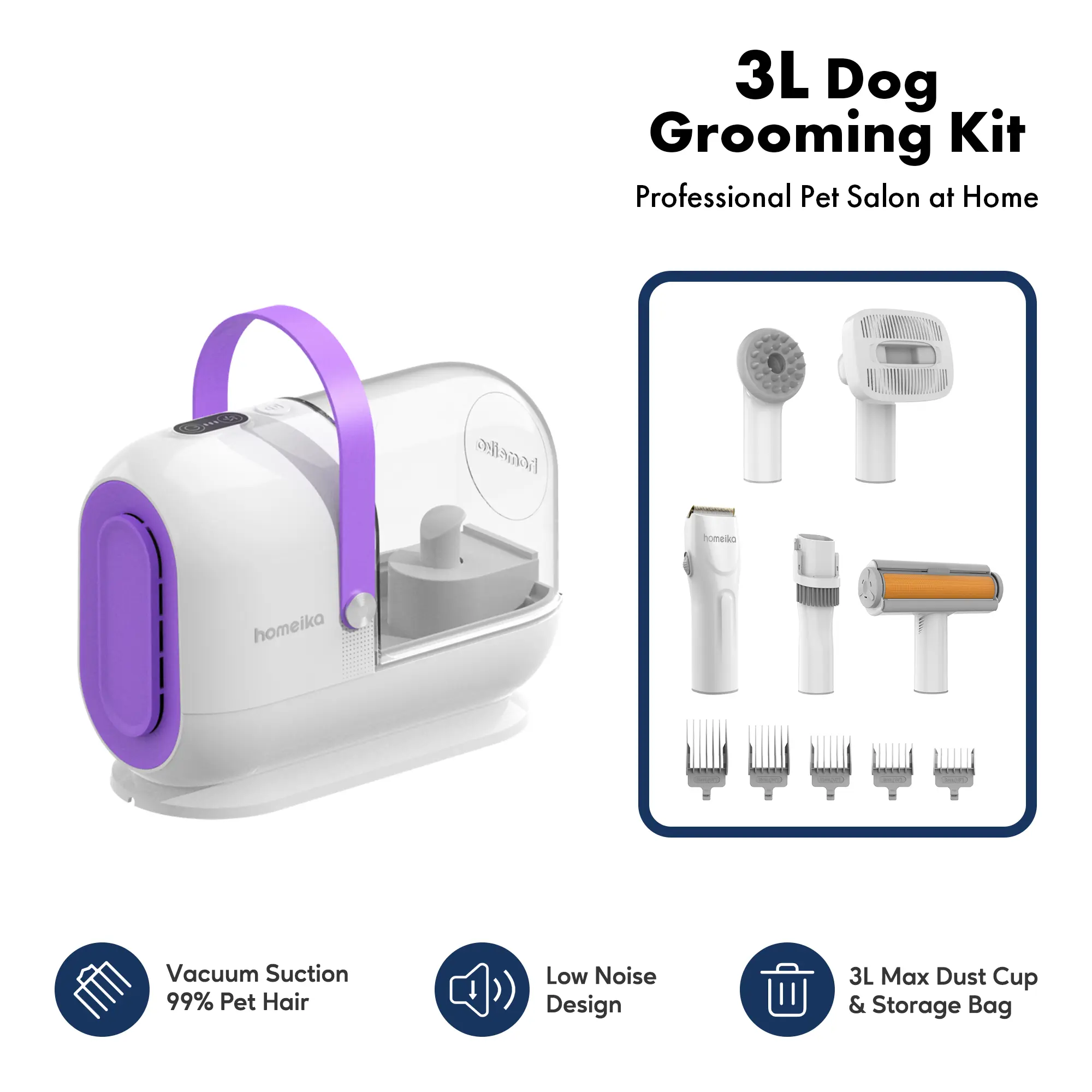 Homeika Kit Limpieza Mascotas, Aspirador 3 Litros, 99% Potencia Succión, Aspirador Limpieza Mascotas