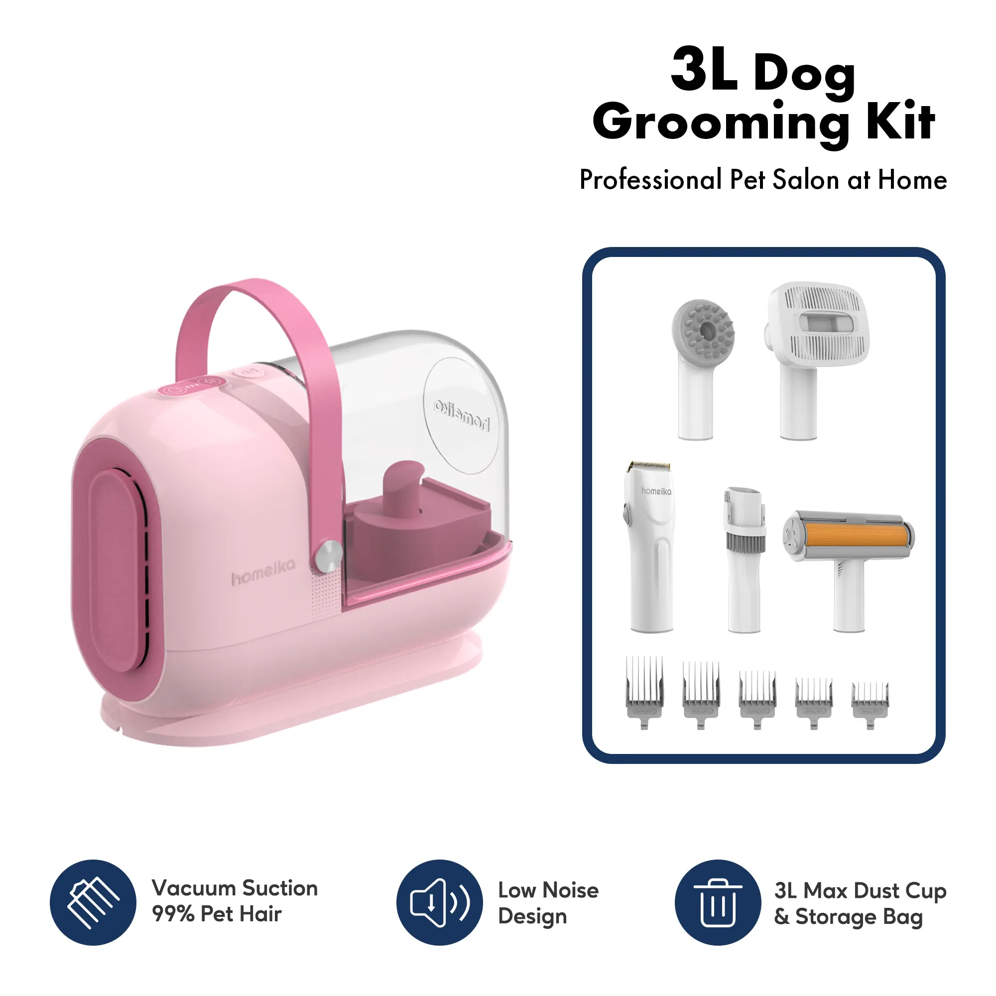 Homeika Kit Limpieza Mascotas, Aspirador 3 Litros, 99% Potencia Succión, Aspirador Limpieza Mascotas