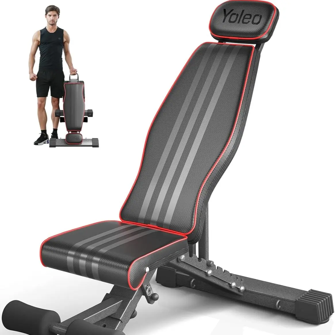 #SummerVibes Banco de pesas ajustable Yoleo — Banco de entrenamiento plegable para gimnasio en casa, ideal para ejercicios de cuerpo completo y entrenamiento de fuerza; banco utilitario con posiciones inclinada, declinada y plana, y ajuste rápido.