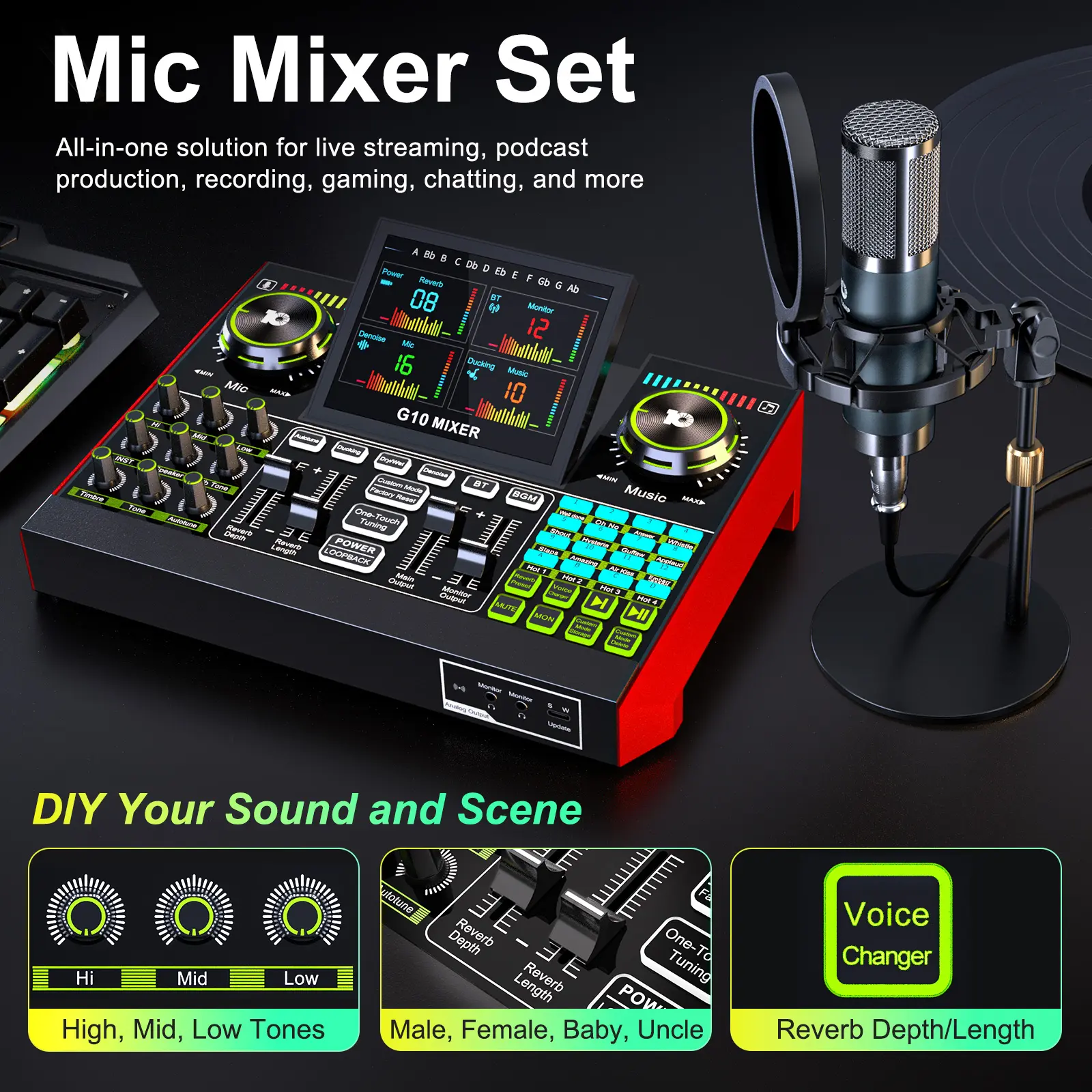 【Live Exclusive】 Tenlamp G10-P15 Mixing Sound Card Kit, customizable sound effects, two-level noise reduction, equipped with a condenser microphone, suitable for livestreaming, gaming, singing, podcasting, and more