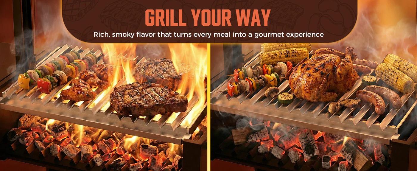 Memorial Day Sales BIG HORN OUTDOORS Argentine Santa Maria  Style BBQ Grill, Adjustable Height Open Fire Grill with Precision Control, Heavy Duty for Backyard & Outdoor Cooking outdoorfun