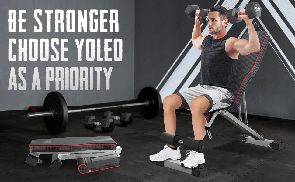 #SummerVibes Yoleo Adjustable Weight Bench, Foldable Workout Bench for Home Gym Full Body Workout Strength Training, Incline Decline Flat Utility Bench with Quick Adjustment
