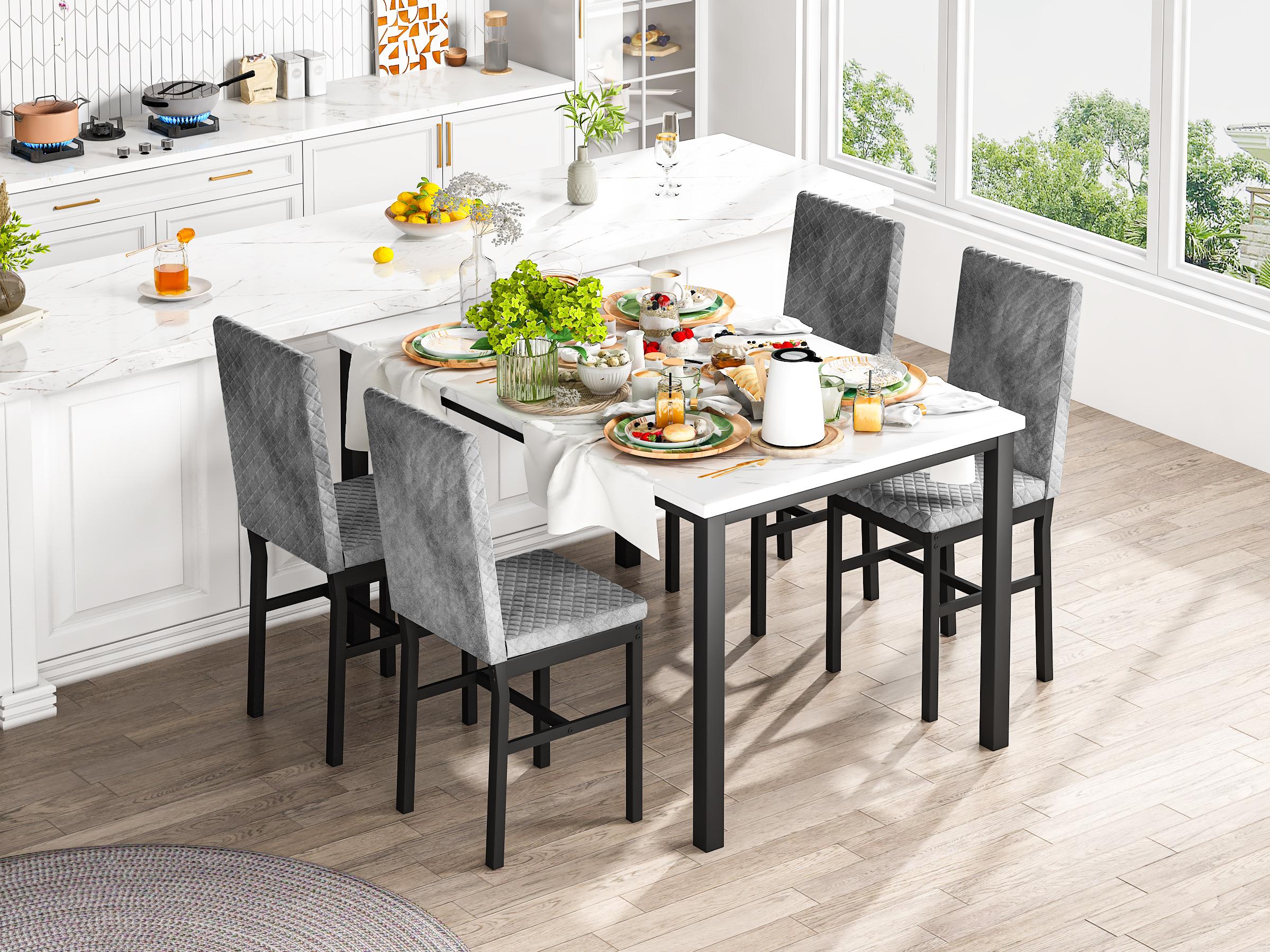 Recaceik Faux Marble Dining Table Set of 4 - 47.24"x27.5" Table, 4 Upholstered Velvet 35.82" Height Modern Ergonomic Chairs, Indoor Home Dining Room Furniture (Summer Vibes) Outdoorfun summergarden