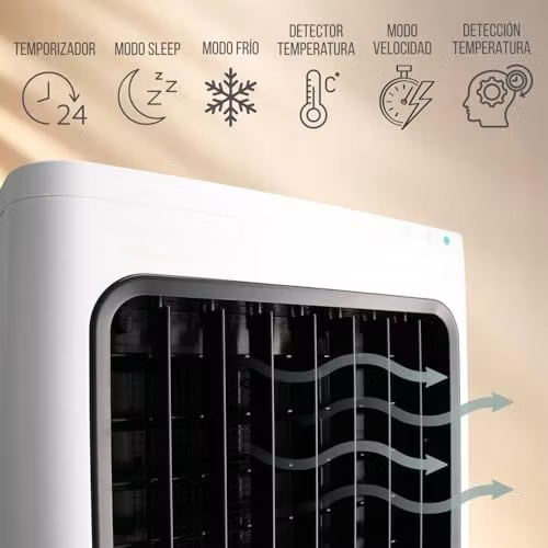 Enfriador de aire evaporativo portátil (4800 m³/h, blanco, 30 L, control remoto, silencioso, 100 W, ahorro de energía): adecuado para hogares, oficinas y áreas exteriores cubiertas.