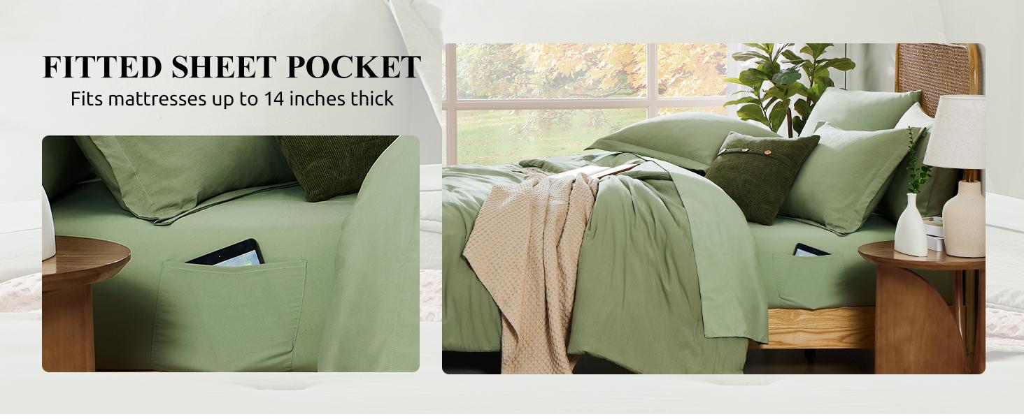Wrensonge King Size microfiber Comforter Set- 7 Pieces Soft Sage Green Super size Bed in a Bag King with Fitted Sheet, Flat Sheet, 2 Pillow Shams, and 2 Pillowcases- Warm Bed Set for All Season bed comforter set
